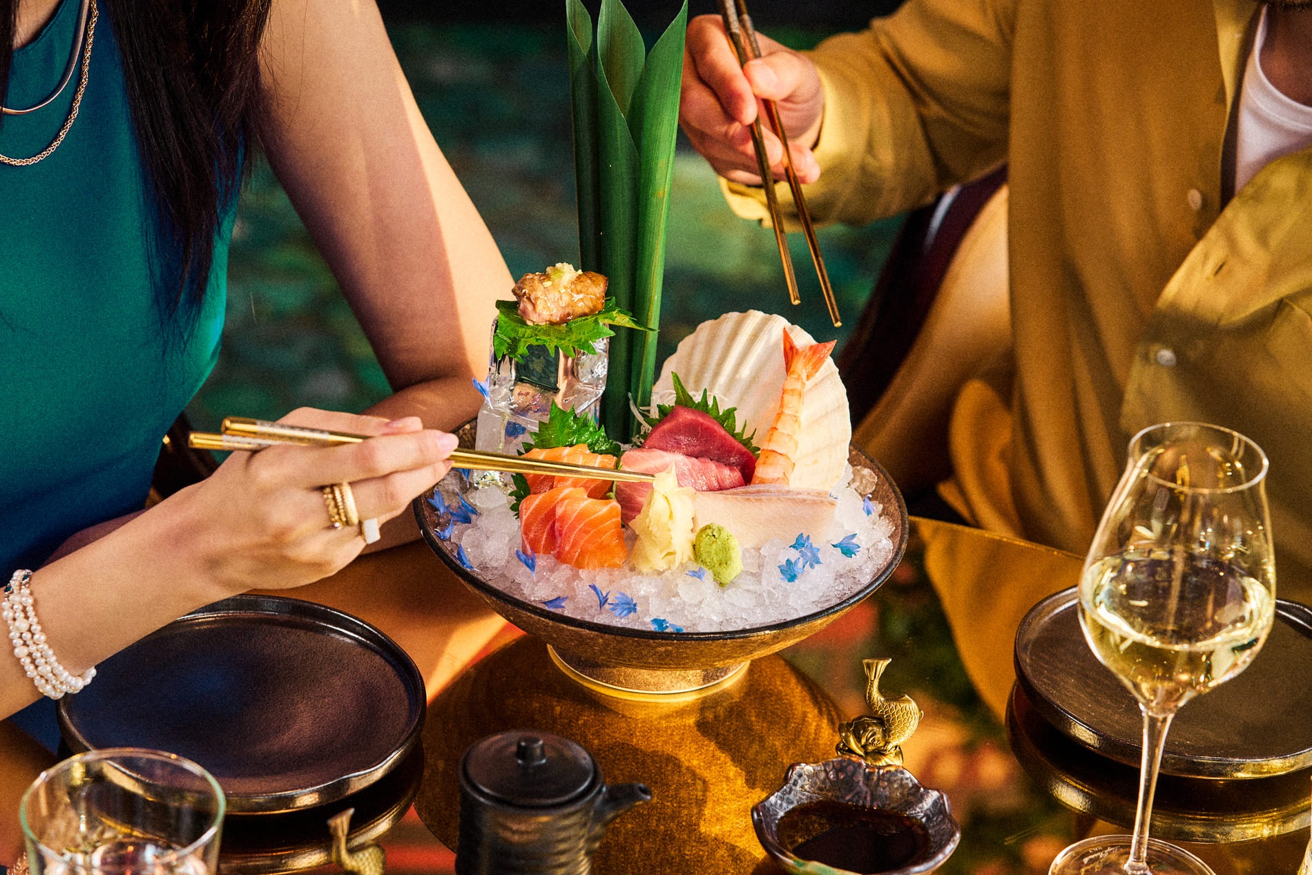 Friends having lunch at The Ivy Asia Manchester.